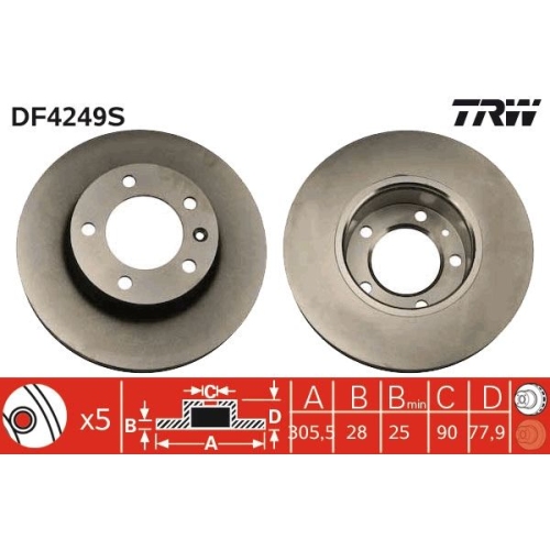 TRW 1X Bremsscheibe Vorderachse für Nissan Opel Renault Vauxhall