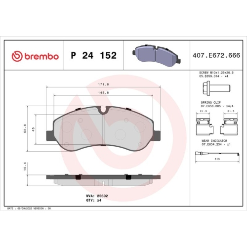 Bremsbelagsatz Scheibenbremse Brembo P24152 Prime Line für Ford Vorderachse