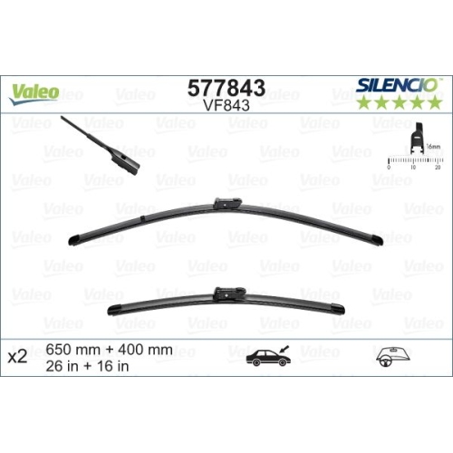 Wischblatt Valeo 577843 Silencio Flat Blade Set für Bmw Citroën Seat Skoda Vorne