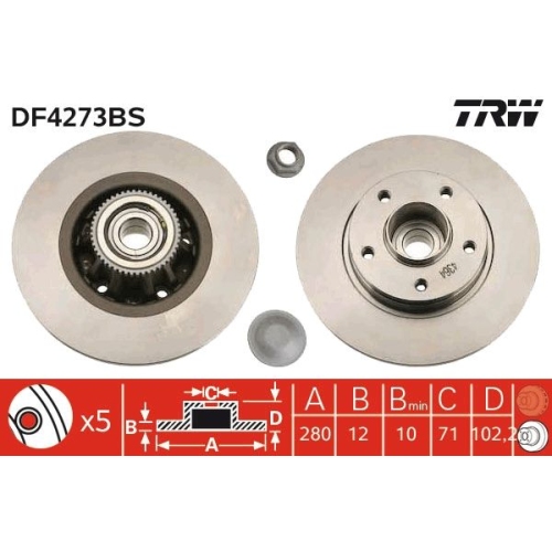 TRW 1X Bremsscheibe Hinterachse für Nissan Opel Renault Vauxhall