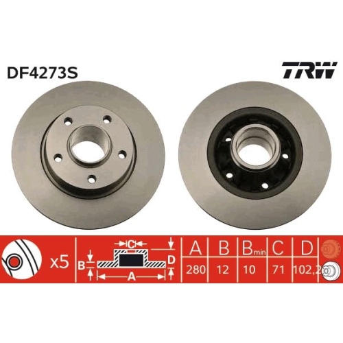 TRW 1X Bremsscheibe Hinterachse für Nissan Opel Renault Vauxhall