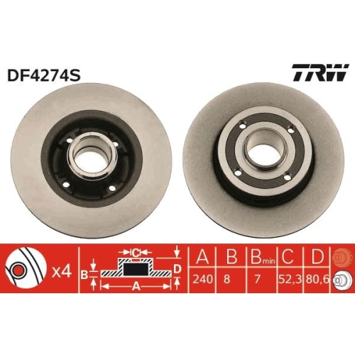 TRW 1X Bremsscheibe Hinterachse für Renault Dacia