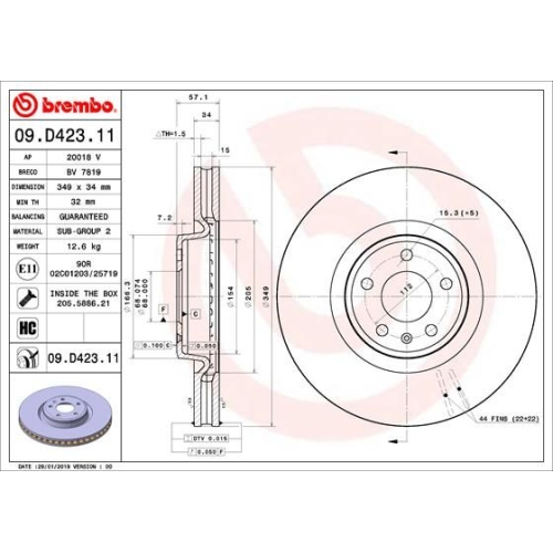 1X Brembo Bremsscheibe Vorderachse Prime Line - Uv Coated für Audi VW