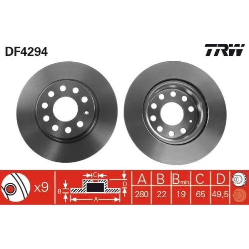 TRW 2X Bremsscheibe Hinterachse für Audi Seat Skoda VW Vw (faw) Vw (svw)