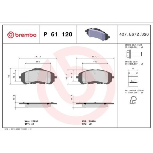 Bremsbelagsatz Scheibenbremse Brembo P61120 Prime Line für Citroën Peugeot