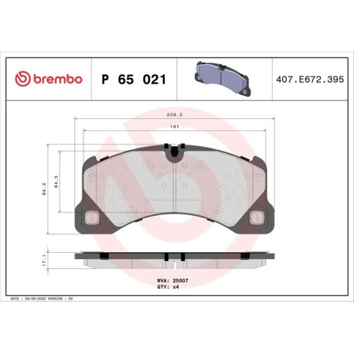 Bremsbelagsatz Scheibenbremse Brembo P65021 Prime Line für Audi Porsche Seat VW