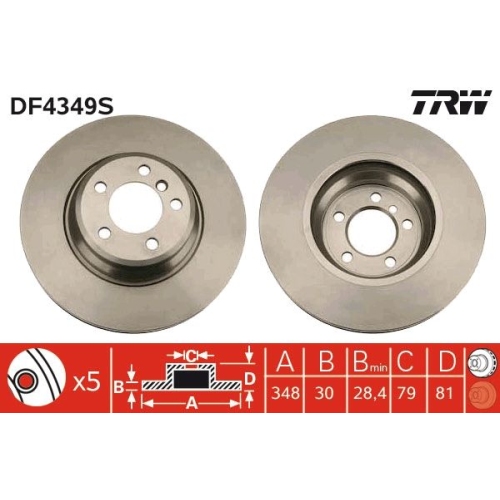 TRW 1X Bremsscheibe Vorderachse für Bmw