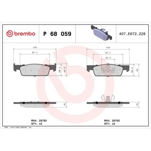 Bremsbelagsatz Scheibenbremse Brembo P68059 Prime Line für Renault Dacia Smart