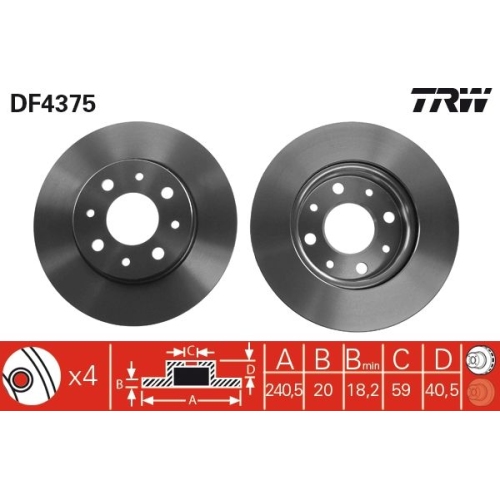 TRW 2X Bremsscheibe Vorderachse für Fiat Ford