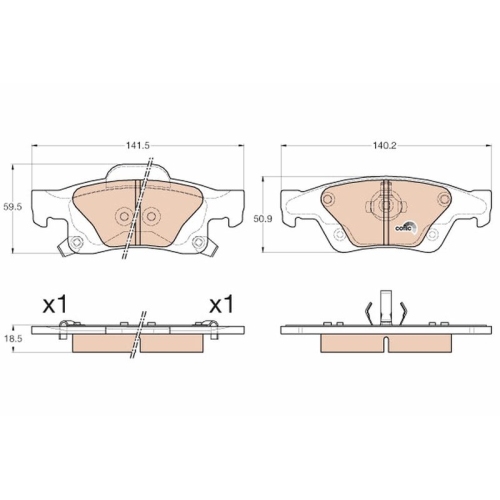 Bremsbelagsatz Scheibenbremse Trw GDB4448 Cotec für Jeep Hinterachse