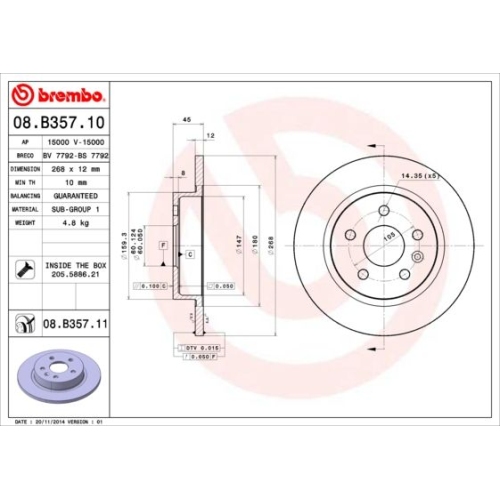 2X Brembo Bremsscheibe Prime Line - Uv Coated für Opel Vauxhall