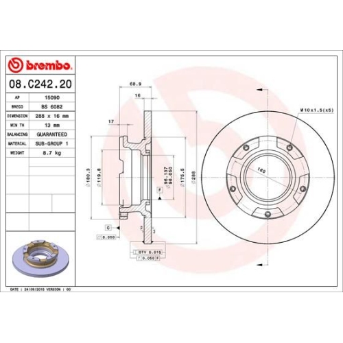 1X Brembo Bremsscheibe Hinterachse Prime Line für Ford