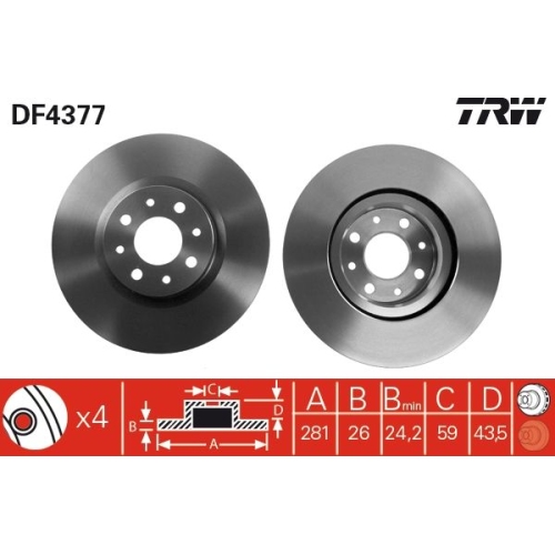 TRW 2X Bremsscheibe Vorderachse für Alfa Romeo Chrysler Fiat Lancia