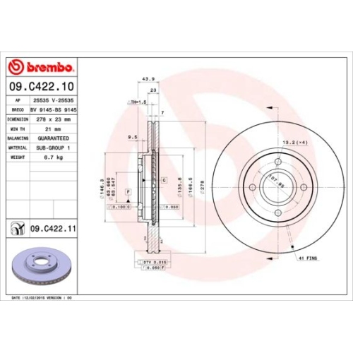 2X Brembo Bremsscheibe Prime Line - Uv Coated für Ford Ford Usa