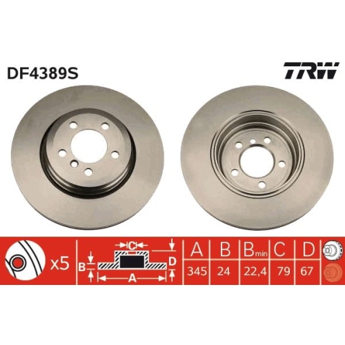 TRW 1X Bremsscheibe Hinterachse für Bmw