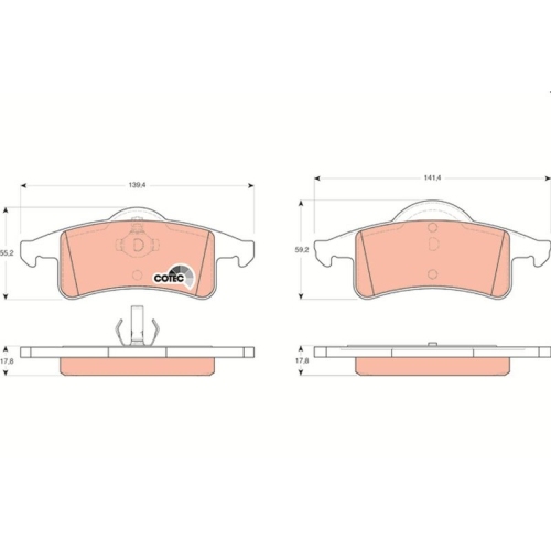 Bremsbelagsatz Scheibenbremse Trw GDB4127 Cotec für Chrysler Jeep Hinterachse