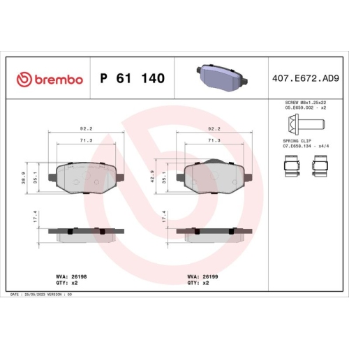 Bremsbelagsatz Scheibenbremse Brembo P61140 Prime Line für Citroën Opel Peugeot