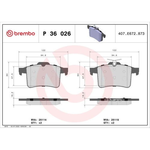 Bremsbelagsatz Scheibenbremse Brembo P36026 Prime Line für Jaguar Hinterachse