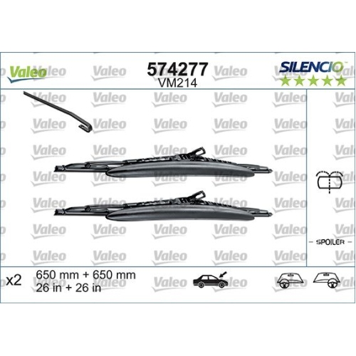 Wischblatt Valeo 574277 Silencio Conventional Set für Fiat Lancia Vorne