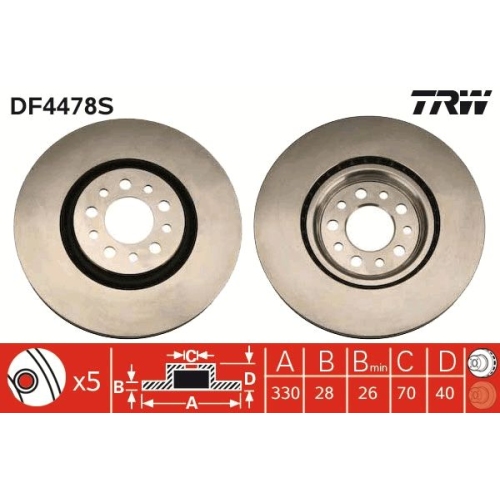 1X Bremsscheibe Trw DF4478S für Alfa Romeo Vorderachse für Fahrzeuge Mit Spor