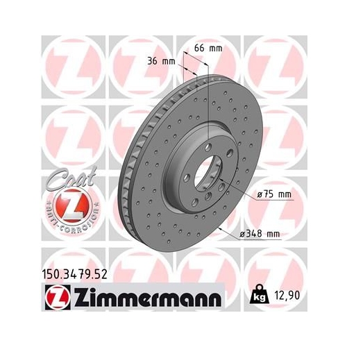 Bremsscheibe Zimmermann 150.3479.52 Sport Z für Bmw Vorderachse Rechts