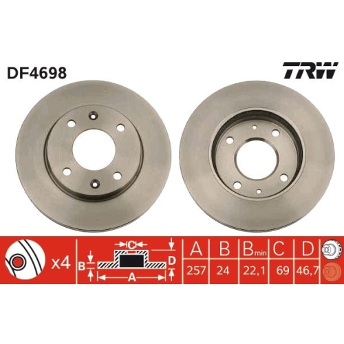 TRW 2X Bremsscheibe Vorderachse für Hyundai Kia Hyundai (beijing)