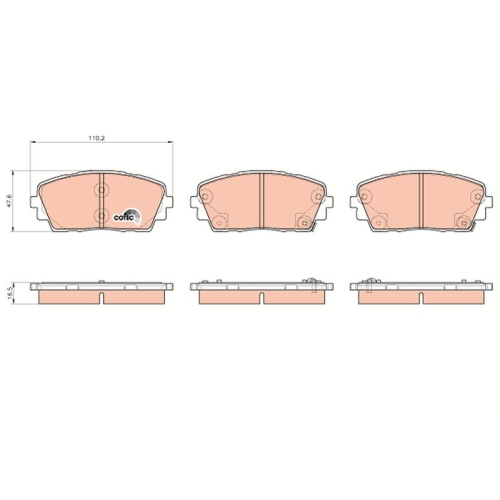 Bremsbelagsatz Scheibenbremse Trw GDB3535 Cotec für Kia Vorderachse