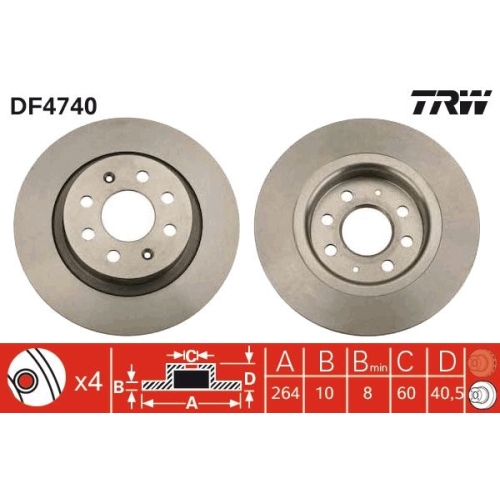 TRW 2X Bremsscheibe Hinterachse für Fiat Opel Vauxhall Abarth