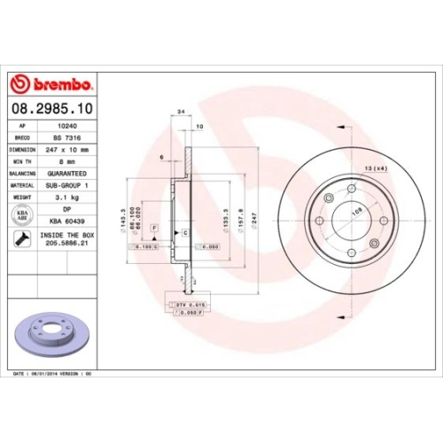 2X Brembo Bremsscheibe Hinterachse Prime Line für Citroën Peugeot Dallas