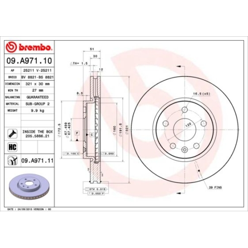 1X Brembo Bremsscheibe Prime Line - Uv Coated für Gmc Opel Saab Vauxhall