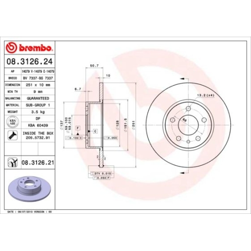 2X Brembo Bremsscheibe Hinterachse Prime Line für Alfa Romeo Fiat Lancia