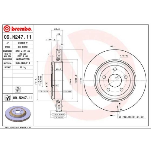 1X Brembo Bremsscheibe Hinterachse Prime Line - Uv Coated für Jeep