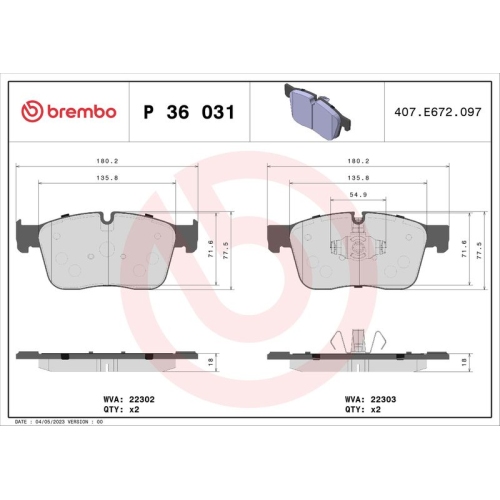 Bremsbelagsatz Scheibenbremse Brembo P36031 Prime Line für Jaguar Land Rover