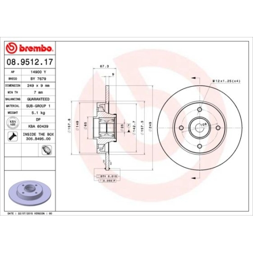 1X Brembo Bremsscheibe Prime Line - With Bearing Kit für Citroën Peugeot