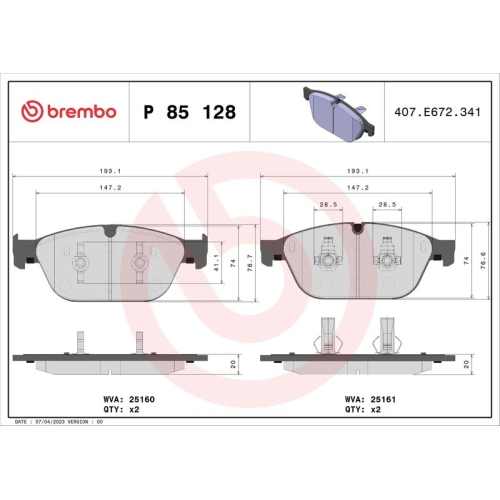 Bremsbelagsatz Scheibenbremse Brembo P85128 Prime Line für Audi Seat Skoda VW