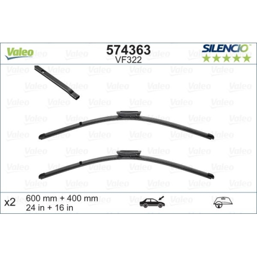 Wischblatt Valeo 574363 Silencio Flat Blade Set für Citroën Peugeot Renault DS