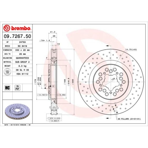 1X Brembo Bremsscheibe Vorderachse Prime Line für Ferrari