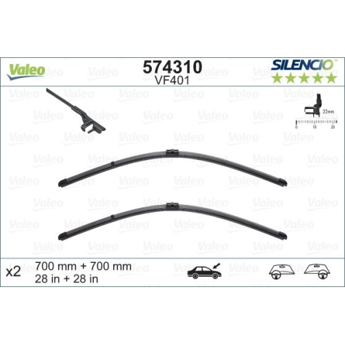 Wischblatt Valeo 574310 Silencio Flat Blade Set für Ford Seat VW Vw (svw) Vorne