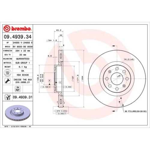 2X Brembo Bremsscheibe Prime Line - Uv Coated für Fiat Opel Vauxhall