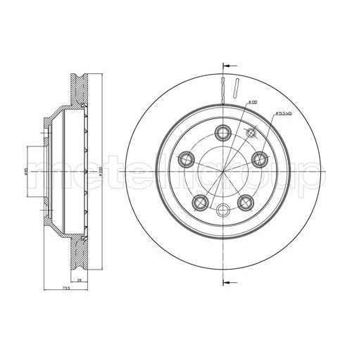 Metelli 1X Bremsscheibe Hinterachse für Audi Porsche VW