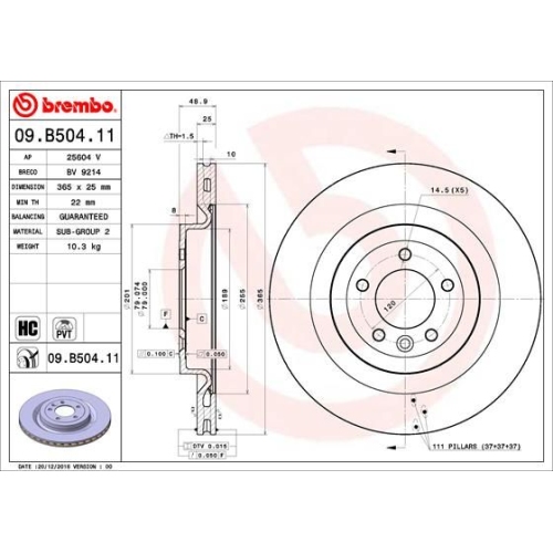 1X Brembo Bremsscheibe Hinterachse Prime Line - Uv Coated für Land Rover