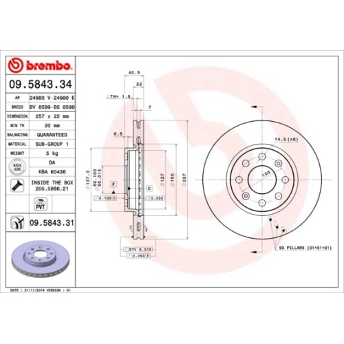 2X Brembo Bremsscheibe Vorderachse Prime Line für Fiat Opel Vauxhall