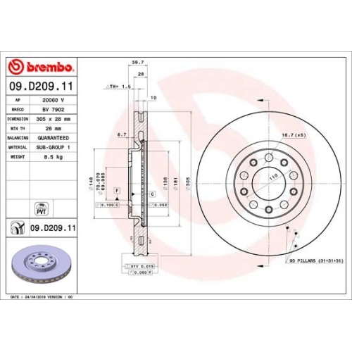 1X Brembo Bremsscheibe Prime Line - Uv Coated für Alfa Romeo Fiat Jeep