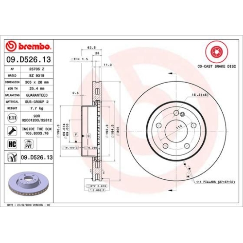 2X Brembo Bremsscheibe Prime Line - Co-cast für Mercedes Benz