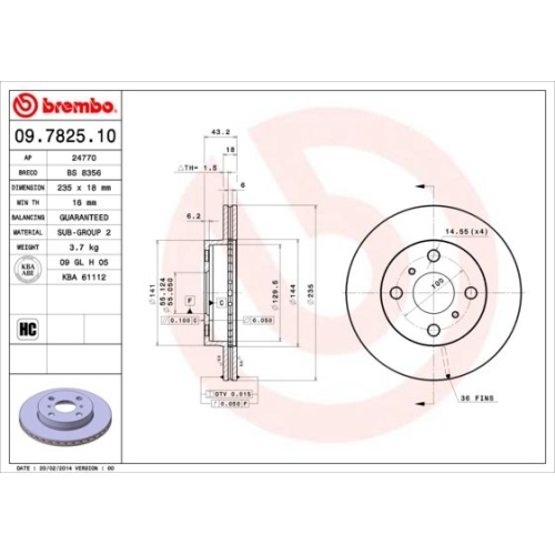 2X Brembo Bremsscheibe Vorderachse Prime Line für Toyota