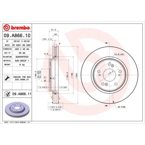 2X Brembo Bremsscheibe Vorderachse Prime Line - Uv Coated für Honda