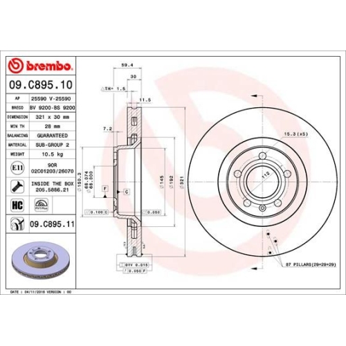 1X Brembo Bremsscheibe Vorderachse Prime Line - Uv Coated für Audi