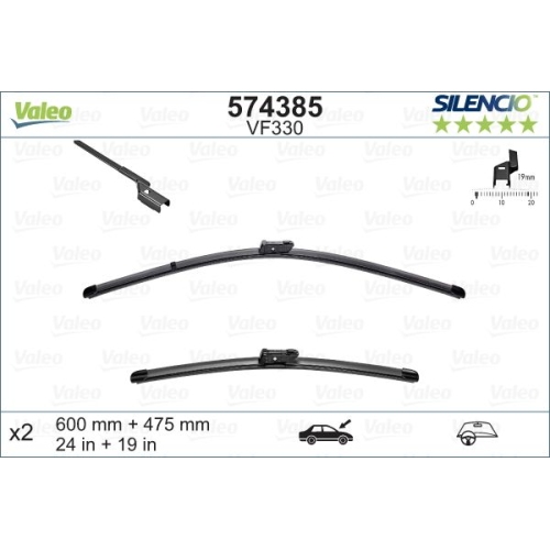 Wischblatt Valeo 574385 Silencio Flat Blade Set für Skoda VW Vorne