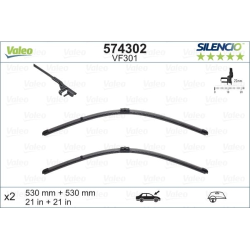 Wischblatt Valeo 574302 Silencio Flat Blade Set für Skoda VW Vw (faw) Vw (svw)