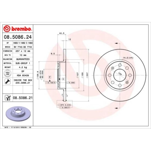 2X Brembo Bremsscheibe Vorderachse Prime Line - Uv Coated für Fiat